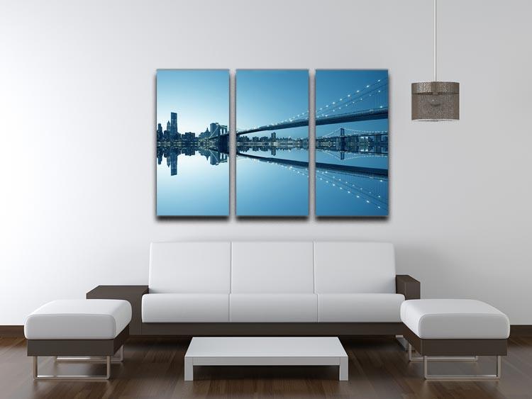 A stunning 3-panel canvas print featuring the Manhattan skyline, showcasing iconic buildings and a vibrant cityscape.