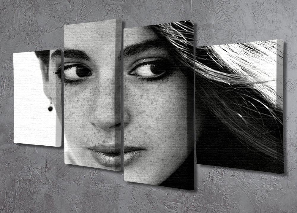 A 4-split canvas artwork featuring Nigella Lawson from 1983, showcasing vibrant colors and intricate details across four panels.