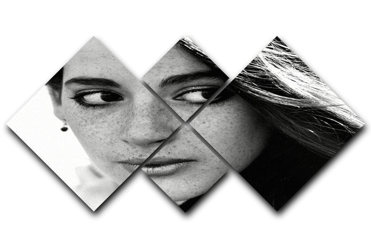 A beautiful 4-square multi-panel canvas artwork featuring Nigella Lawson from 1983, showcasing vibrant colors and intricate details.