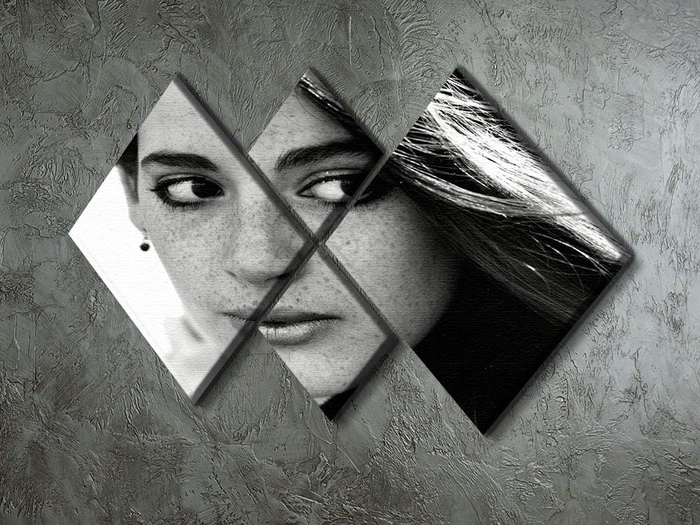 A beautiful 4-square multi-panel canvas artwork featuring Nigella Lawson from 1983, showcasing vibrant colors and intricate details.