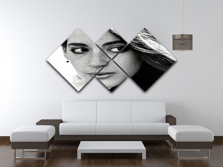 A beautiful 4-square multi-panel canvas artwork featuring Nigella Lawson from 1983, showcasing vibrant colors and intricate details.