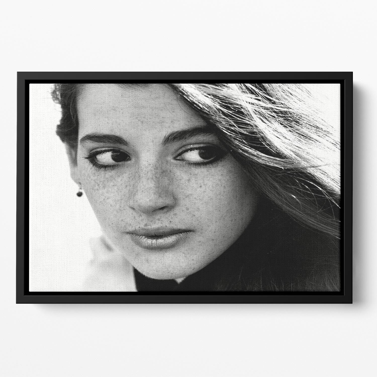 Nigella Lawson in 1983 Floating Framed Canvas featuring vibrant abstract art in an elegant wooden frame.