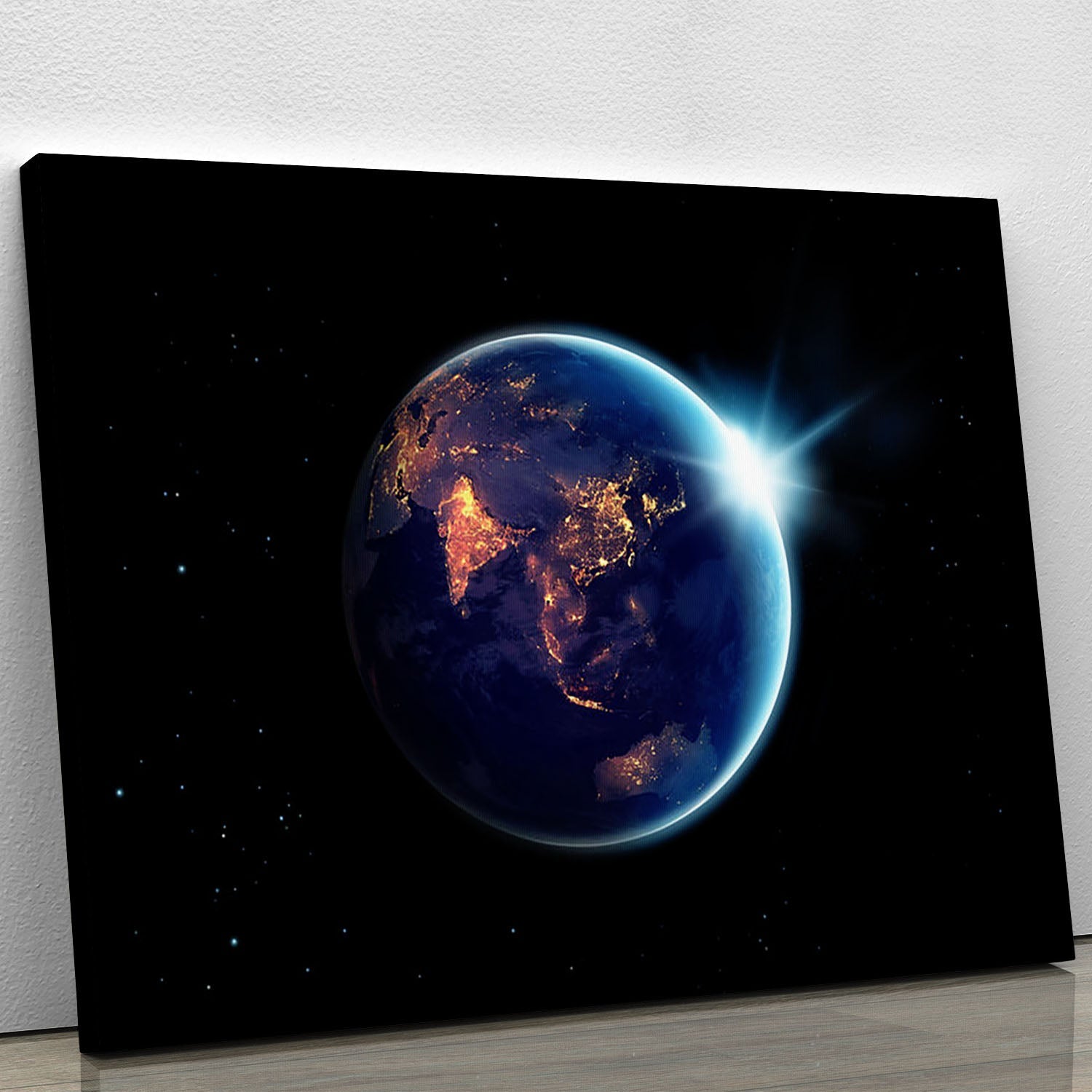 A beautiful canvas print or poster featuring a stunning night sky with planets, perfect for home or office decor.