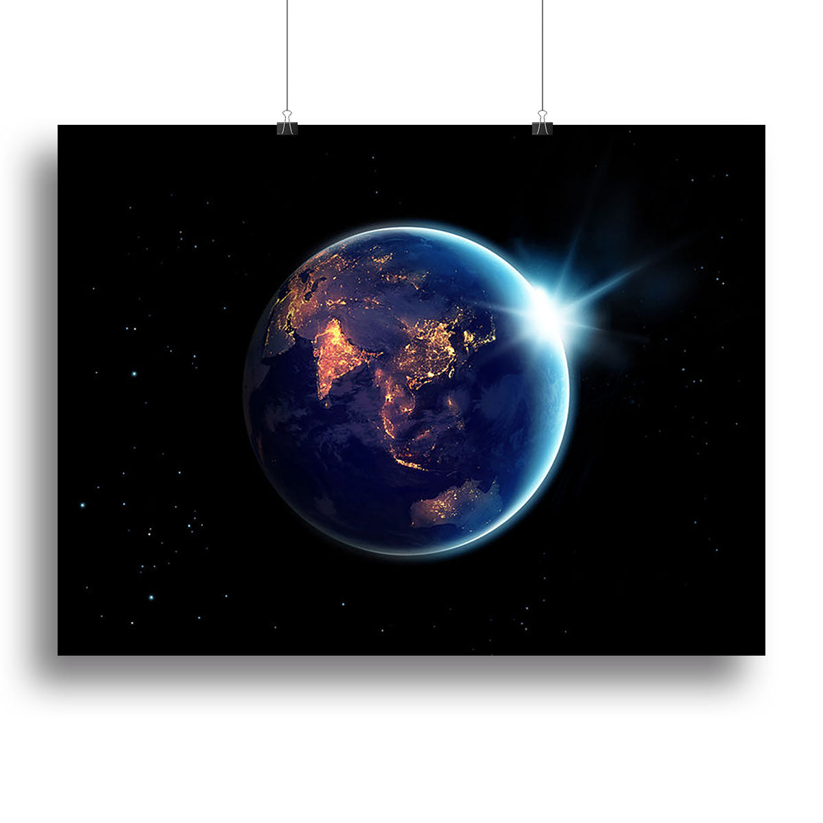 A beautiful canvas print or poster featuring a stunning night sky with planets, perfect for home or office decor.