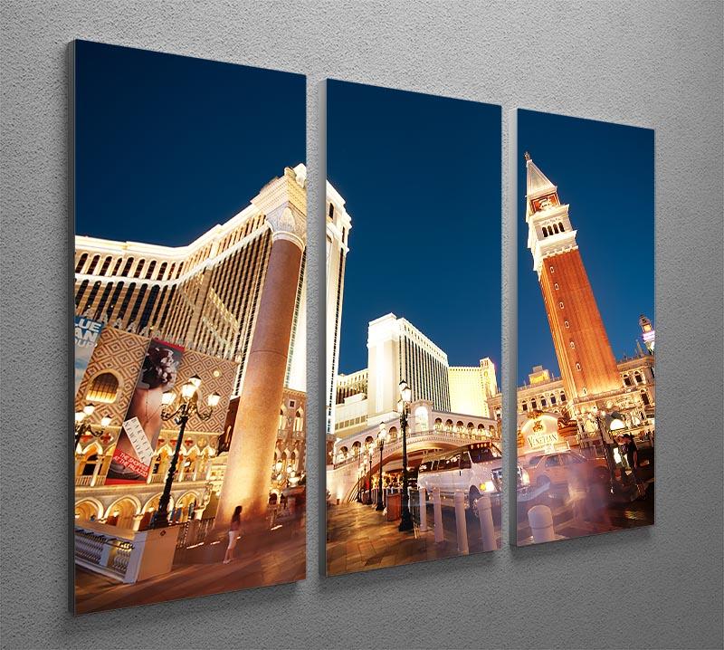 A stunning 3-panel canvas print depicting vibrant night scenes from Las Vegas, showcasing the city's iconic skyline and lights.