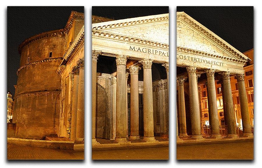 Night view of the Pantheon in Rome displayed on a 3-panel canvas print, showcasing its architectural beauty and serene ambiance.