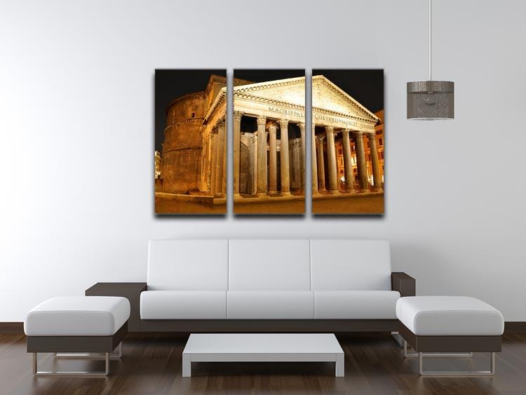 Night view of the Pantheon in Rome displayed on a 3-panel canvas print, showcasing its architectural beauty and serene ambiance.