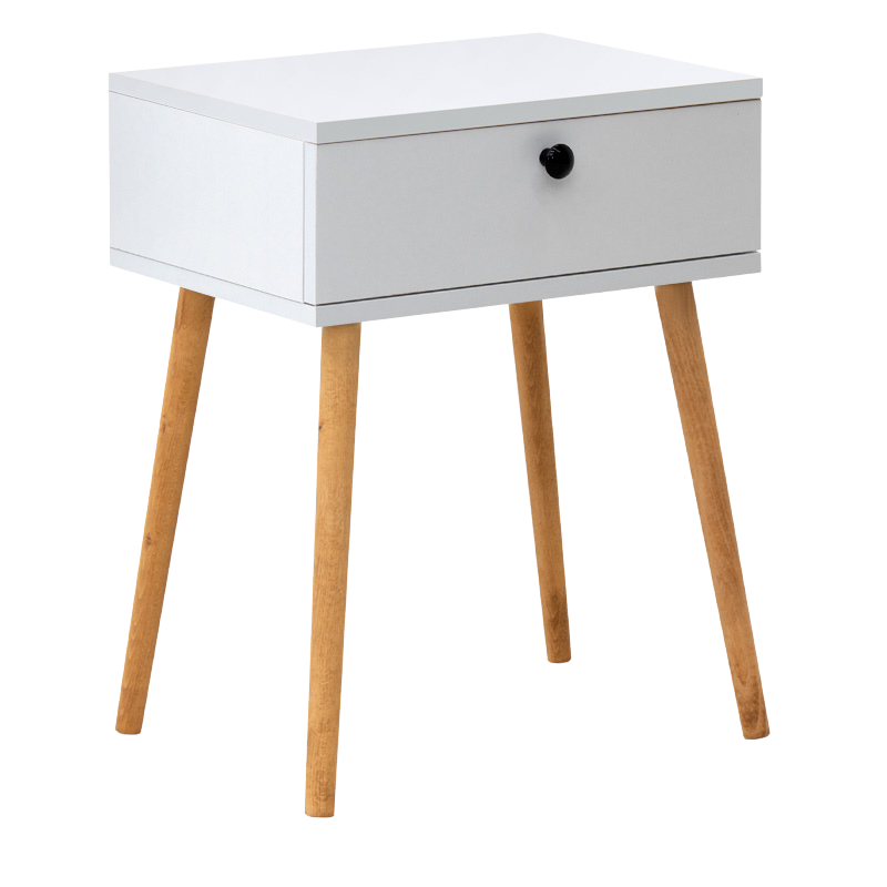 CLARA White Nightstand Set featuring a sleek design with one drawer, perfect for modern living spaces.
