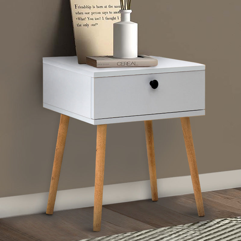 CLARA White Nightstand Set featuring a sleek design with one drawer, perfect for modern living spaces.