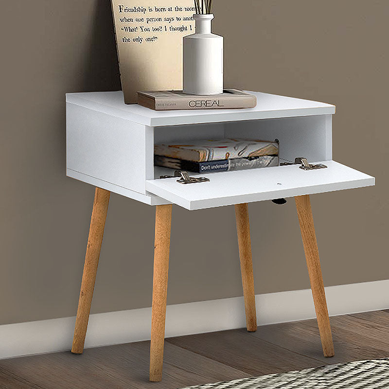 CLARA White Nightstand Set featuring a sleek design with one drawer, perfect for modern living spaces.