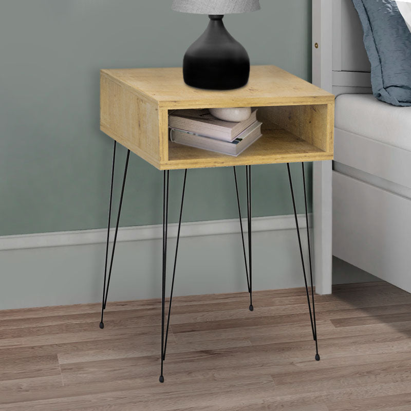 GABRIEL Oak Nightstand Set featuring a stylish oak finish and black metal legs, perfect for modern interiors.