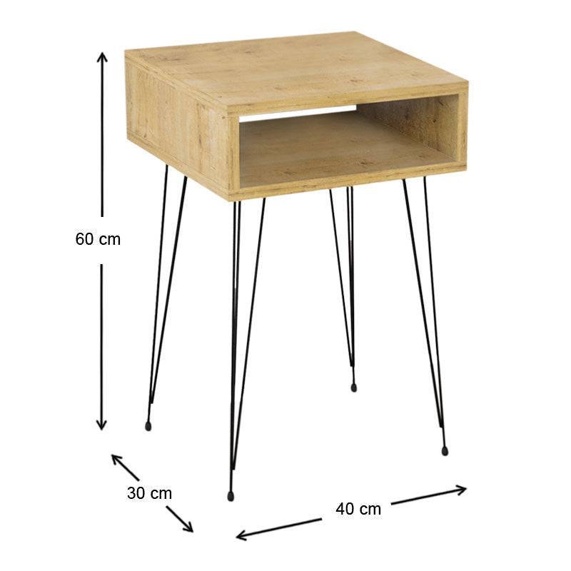 GABRIEL Oak Nightstand Set featuring a stylish oak finish and black metal legs, perfect for modern interiors.