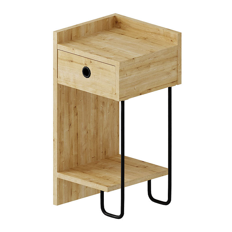 Stylish NIGHTSTAND HALF Oak left with melamine finish and metal foot, perfect for home or office use.