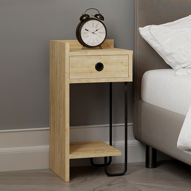Stylish NIGHTSTAND HALF Oak left with melamine finish and metal foot, perfect for home or office use.