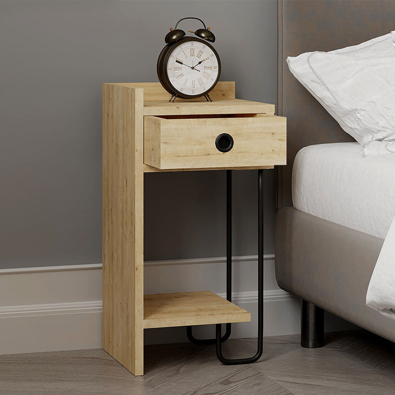 Stylish NIGHTSTAND HALF Oak left with melamine finish and metal foot, perfect for home or office use.