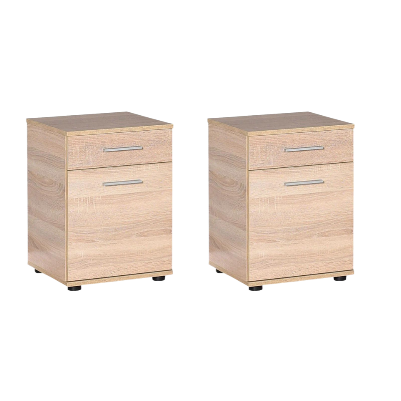 KRAMER Nightstand set in walnut sonoma finish, featuring one drawer and a single-leaf cabinet, ideal for home or office use.
