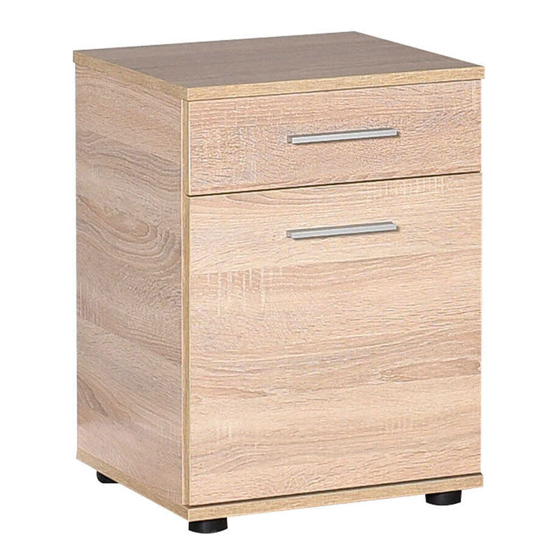 KRAMER Nightstand set in walnut sonoma finish, featuring one drawer and a single-leaf cabinet, ideal for home or office use.