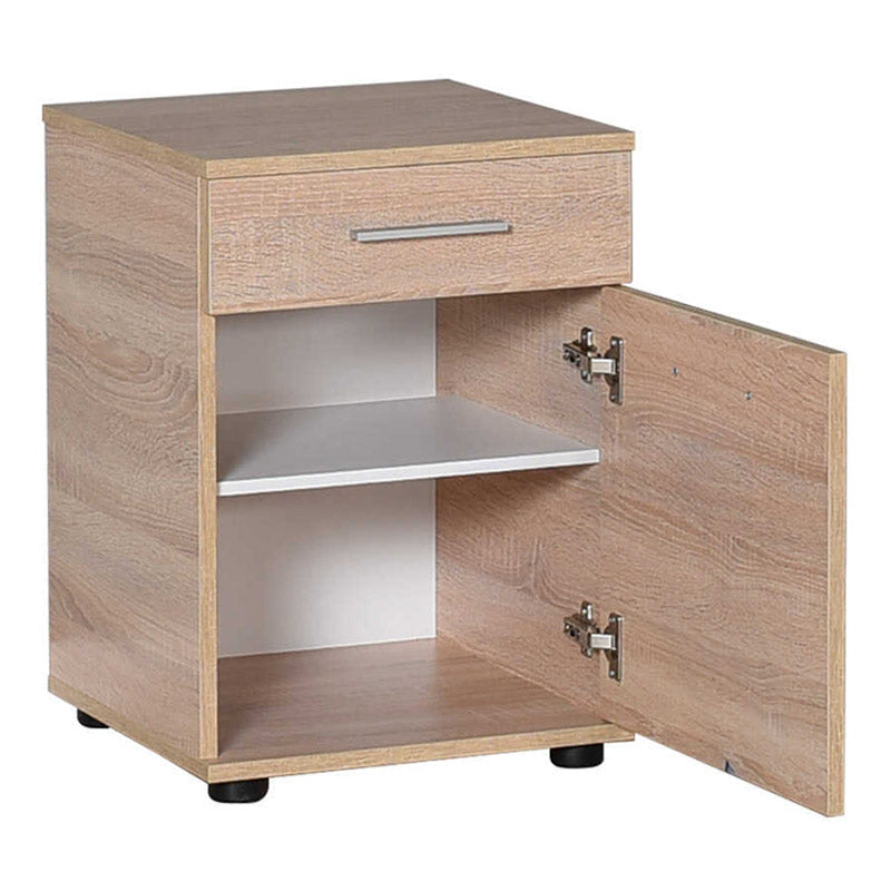 KRAMER Nightstand set in walnut sonoma finish, featuring one drawer and a single-leaf cabinet, ideal for home or office use.