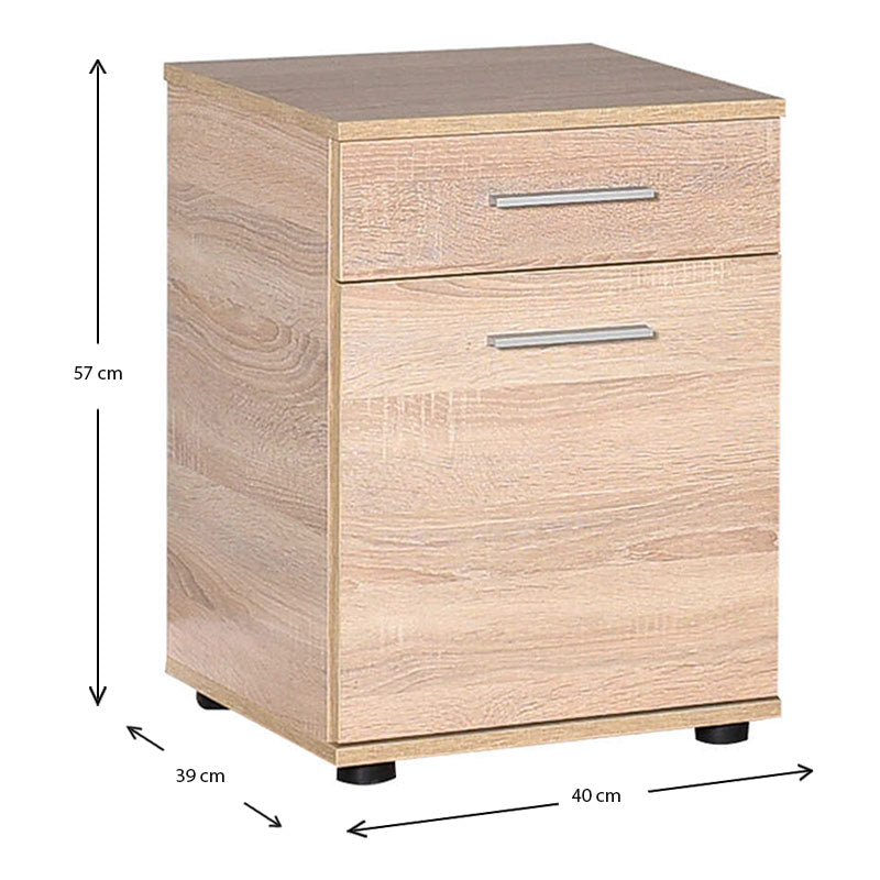 KRAMER Nightstand set in walnut sonoma finish, featuring one drawer and a single-leaf cabinet, ideal for home or office use.