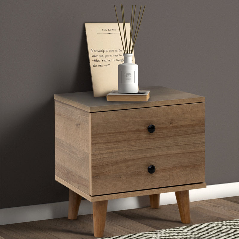 Nightstand LAURA in pine oak finish with two drawers, dimensions 45x35x47 cm, perfect for bedroom decor.