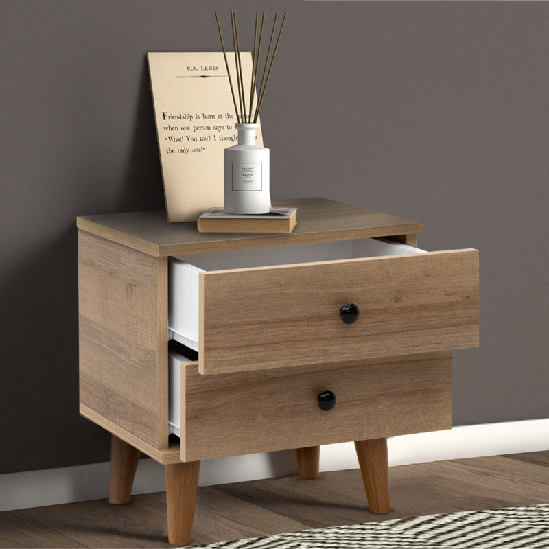 Nightstand LAURA in pine oak finish with two drawers, dimensions 45x35x47 cm, perfect for bedroom decor.