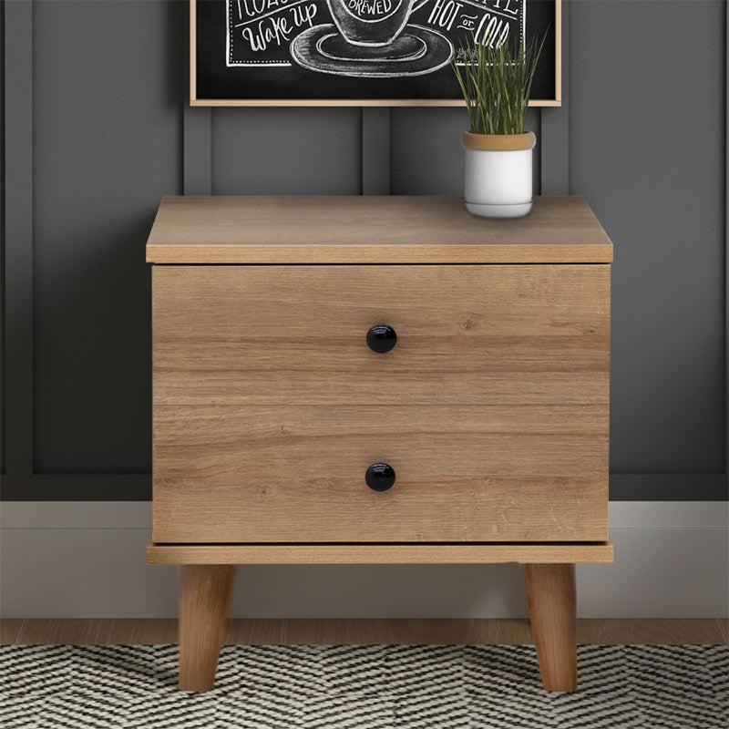 Nightstand LAURA in pine oak finish with two drawers, dimensions 45x35x47 cm, perfect for bedroom decor.