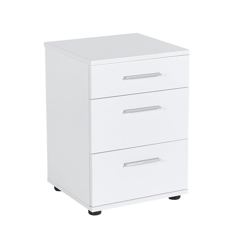 LUCKY White Nightstand with three drawers, melamine finish, compact design, ideal for home or office use.
