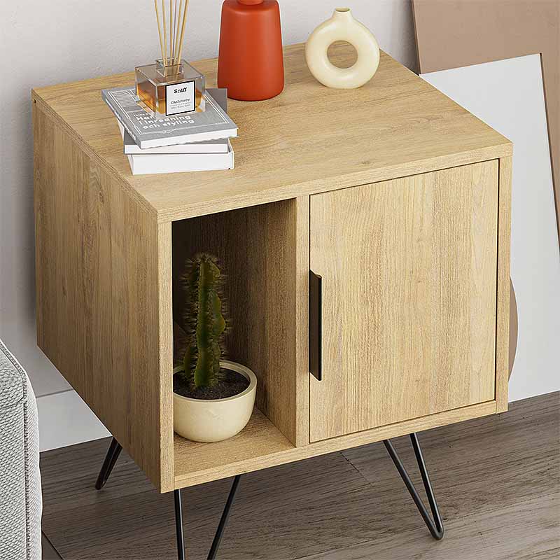 MARA Nightstand set in oak finish, featuring two stylish nightstands with metal legs and melamine construction, ideal for home or office use.