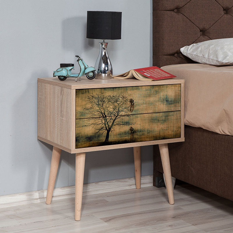 Modern RENATE Nightstand in sonoma finish with stylish design and wooden legs.