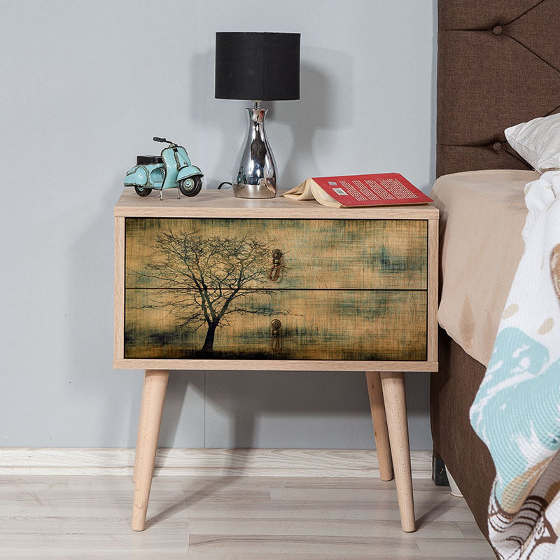 Modern RENATE Nightstand in sonoma finish with stylish design and wooden legs.