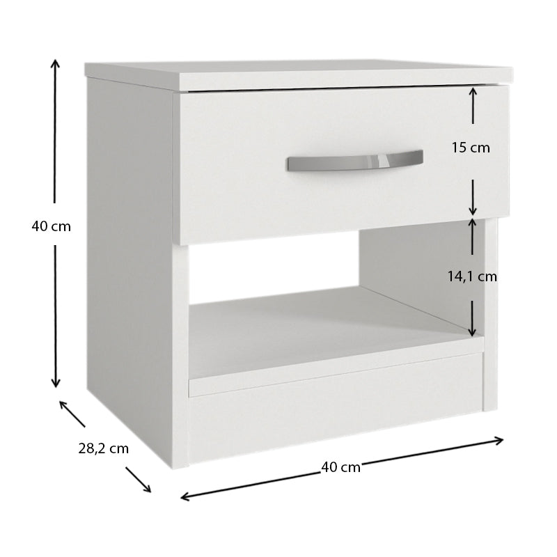 White SALOMEA Nightstand set, featuring two compact units with melamine finish, ideal for bedrooms or offices.