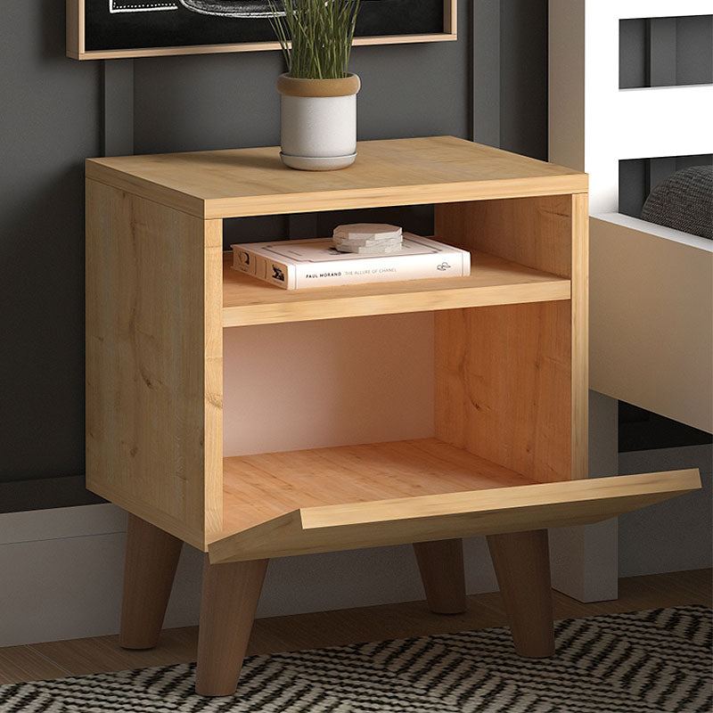 SILVIA Nightstand in oak finish with cupboard and shelf, showcasing modern design and compact dimensions.