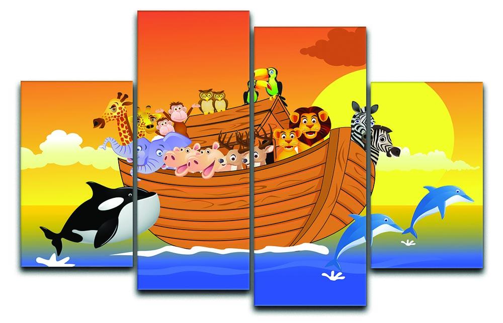 Noah Ark Whale 4 Split Panel Canvas artwork featuring a majestic whale swimming through the ocean, divided into four panels.