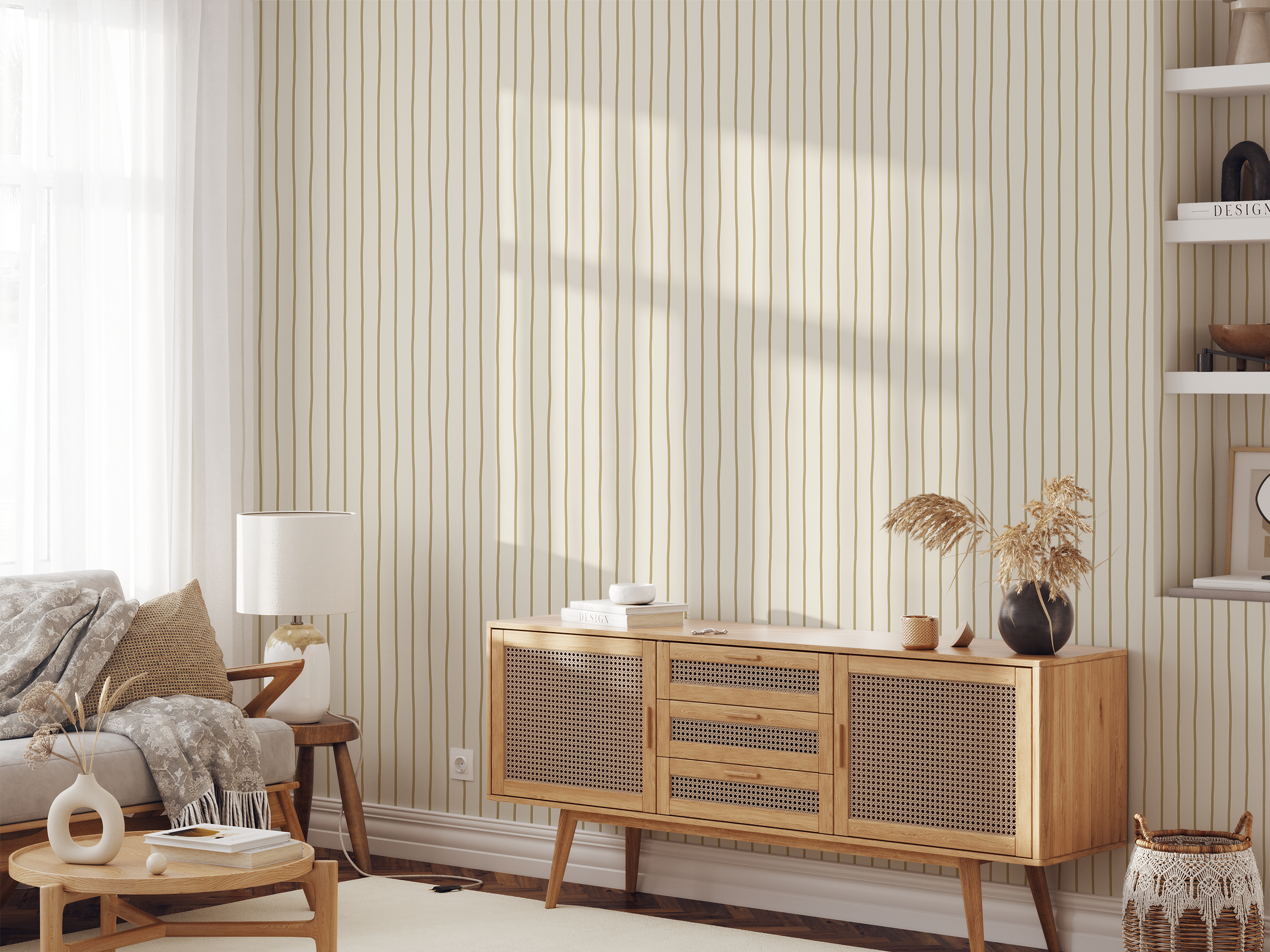 Nordica (Ochre) Wallpaper featuring a vibrant ochre color and modern design, perfect for home decor.