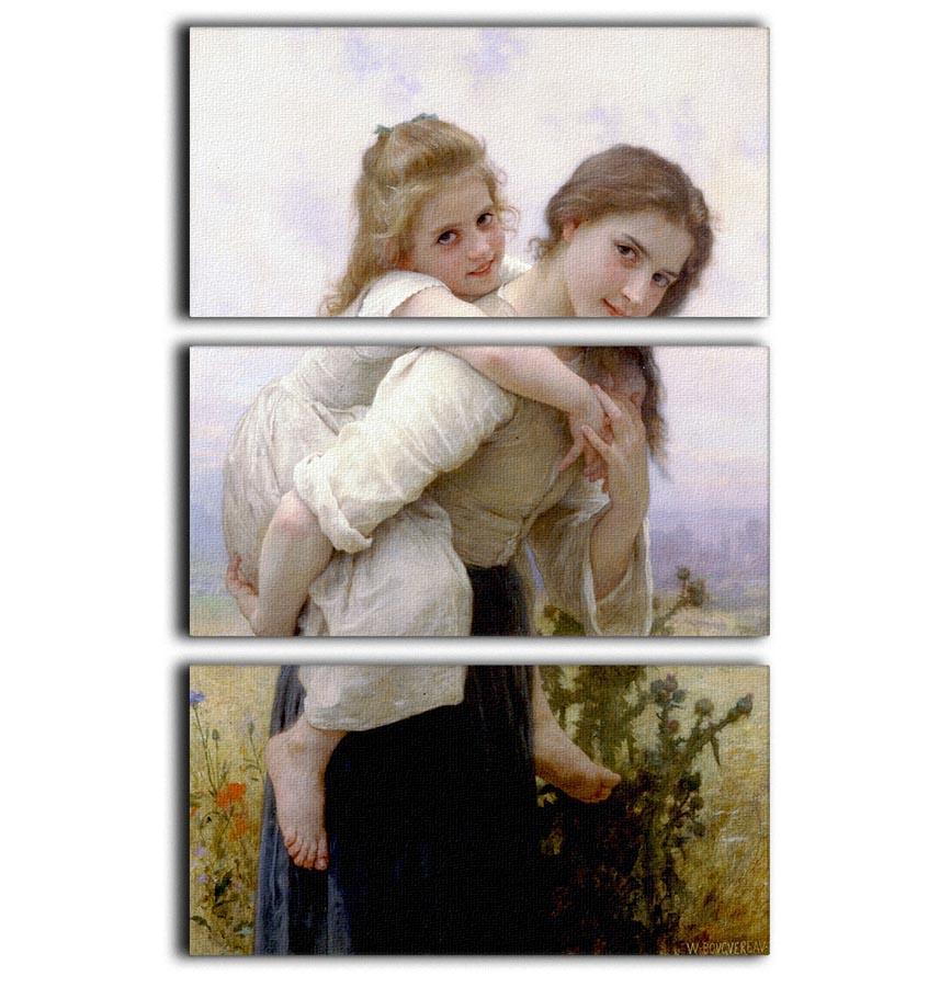 Three-panel canvas print titled 'Not Too Much To Carry' by Bouguereau, showcasing elegant artwork suitable for various decor styles.