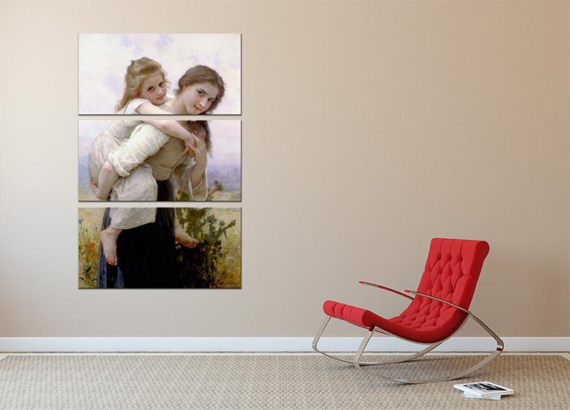 Three-panel canvas print titled 'Not Too Much To Carry' by Bouguereau, showcasing elegant artwork suitable for various decor styles.
