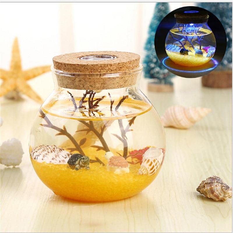 Novelty RGB LED Night Lamp featuring a romantic sea fish design in a glass ocean bottle, perfect for children's bedroom decor.