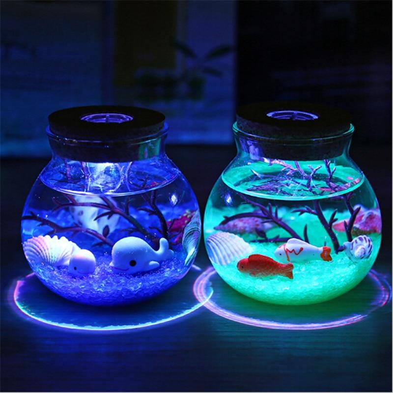Novelty RGB LED Night Lamp featuring a romantic sea fish design in a glass ocean bottle, perfect for children's bedroom decor.