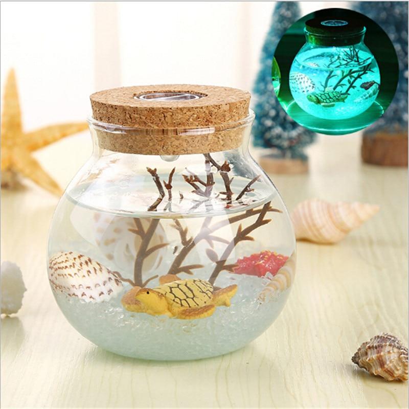 Novelty RGB LED Night Lamp featuring a romantic sea fish design in a glass ocean bottle, perfect for children's bedroom decor.