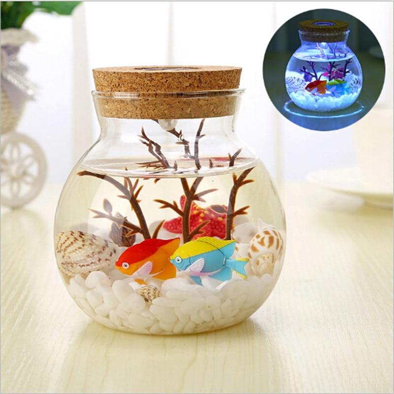 Novelty RGB LED Night Lamp featuring a romantic sea fish design in a glass ocean bottle, perfect for children's bedroom decor.