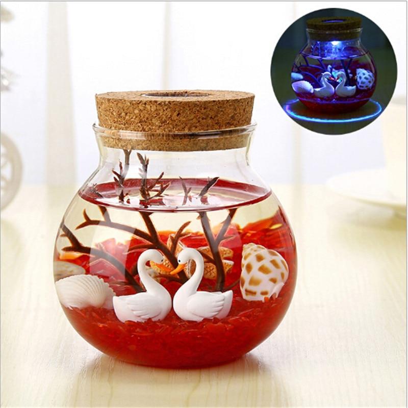 Novelty RGB LED Night Lamp featuring a romantic sea fish design in a glass ocean bottle, perfect for children's bedroom decor.