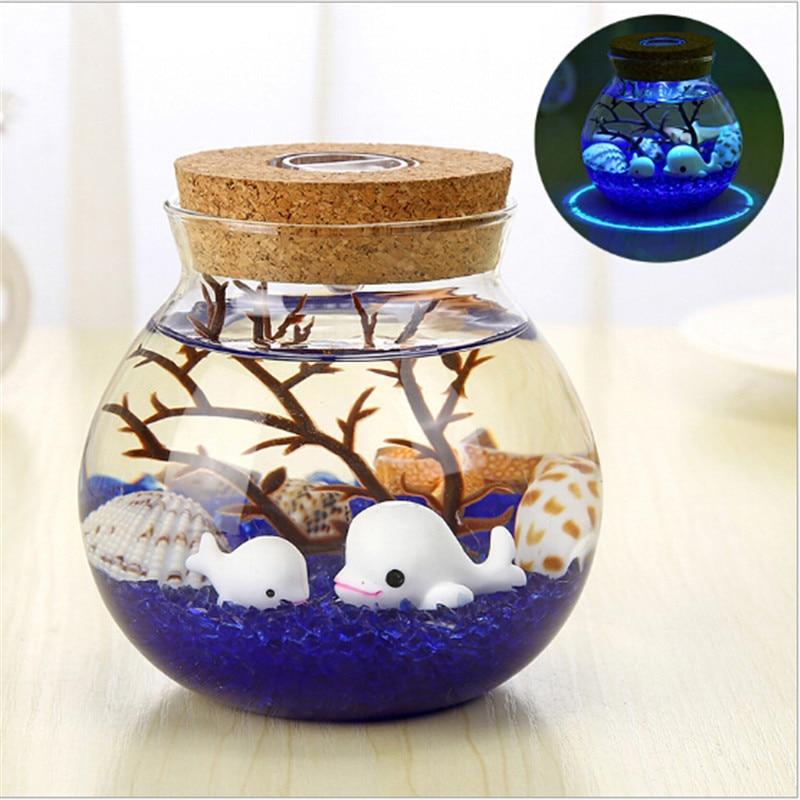 Novelty RGB LED Night Lamp featuring a romantic sea fish design in a glass ocean bottle, perfect for children's bedroom decor.