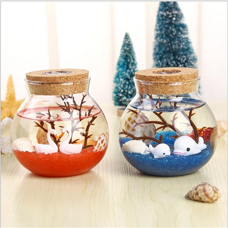 Novelty RGB LED Night Lamp featuring a romantic sea fish design in a glass ocean bottle, perfect for children's bedroom decor.