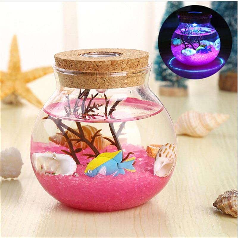 Novelty RGB LED Night Lamp featuring a romantic sea fish design in a glass ocean bottle, perfect for children's bedroom decor.