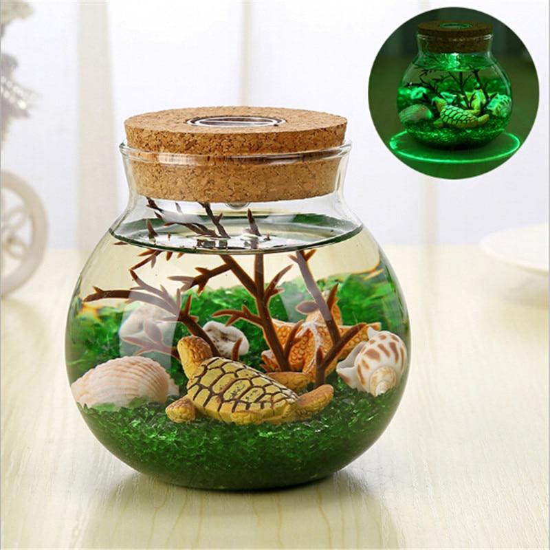 Novelty RGB LED Night Lamp featuring a romantic sea fish design in a glass ocean bottle, perfect for children's bedroom decor.