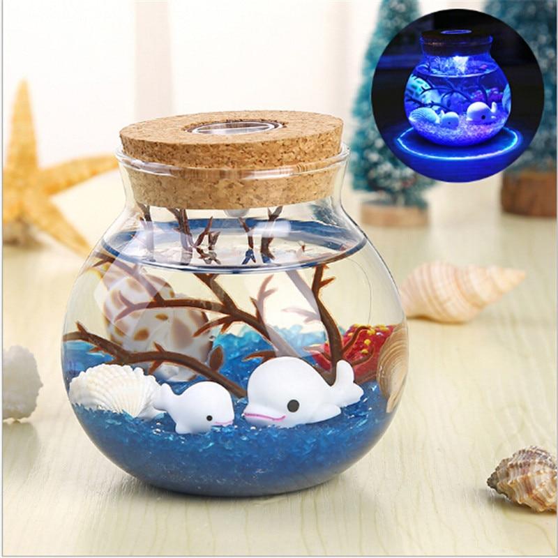 Novelty RGB LED Night Lamp featuring a romantic sea fish design in a glass ocean bottle, perfect for children's bedroom decor.