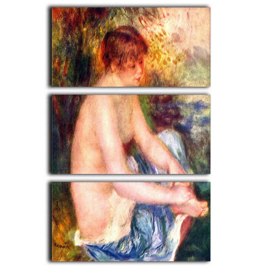 Three-panel canvas print of Renoir's Nude in Blue, showcasing elegant artwork in a modern setting.