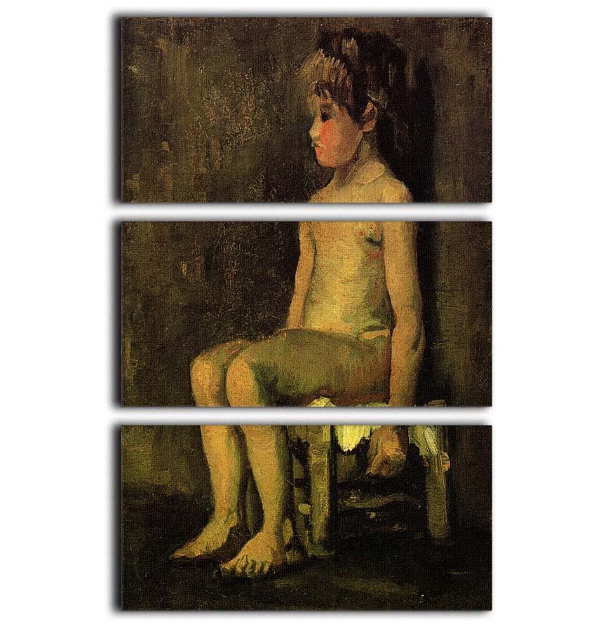 Three-panel canvas artwork featuring Van Gogh's Nude Study of a Little Girl Seated, showcasing vibrant colors and intricate details.