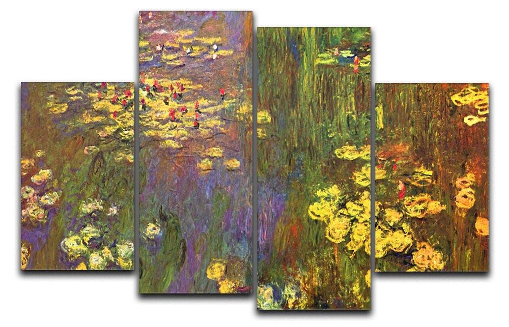 A beautiful 4-split canvas artwork featuring Monet's Nympheas water plants, showcasing vibrant colors and intricate details.