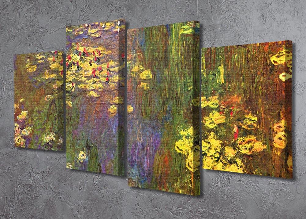 A beautiful 4-split canvas artwork featuring Monet's Nympheas water plants, showcasing vibrant colors and intricate details.